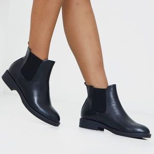 PrettyLittleThing Black Faux Leather Basic Chelsea Ankle Boots